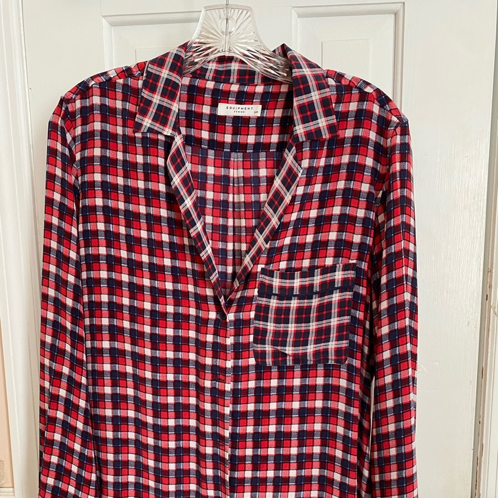 Red and blue Equipment shirt small